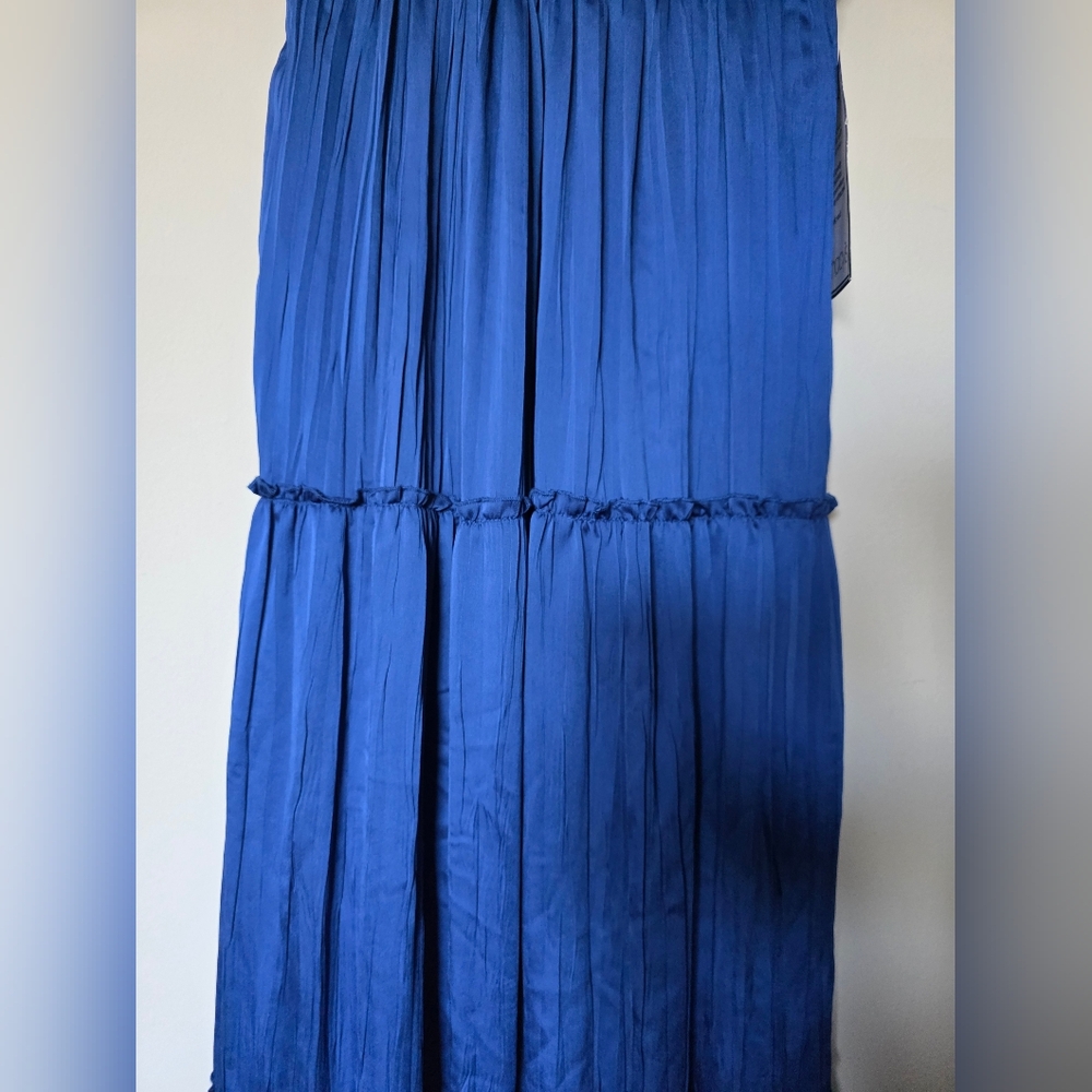 Betsy & Adam Women's Blue V-Neck Pleated Tiered Gown Dress Size 4 - Picture 3 of 10